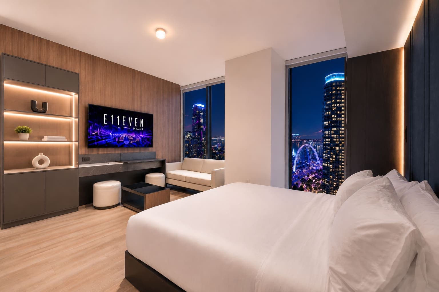 Plush king bed with a view.