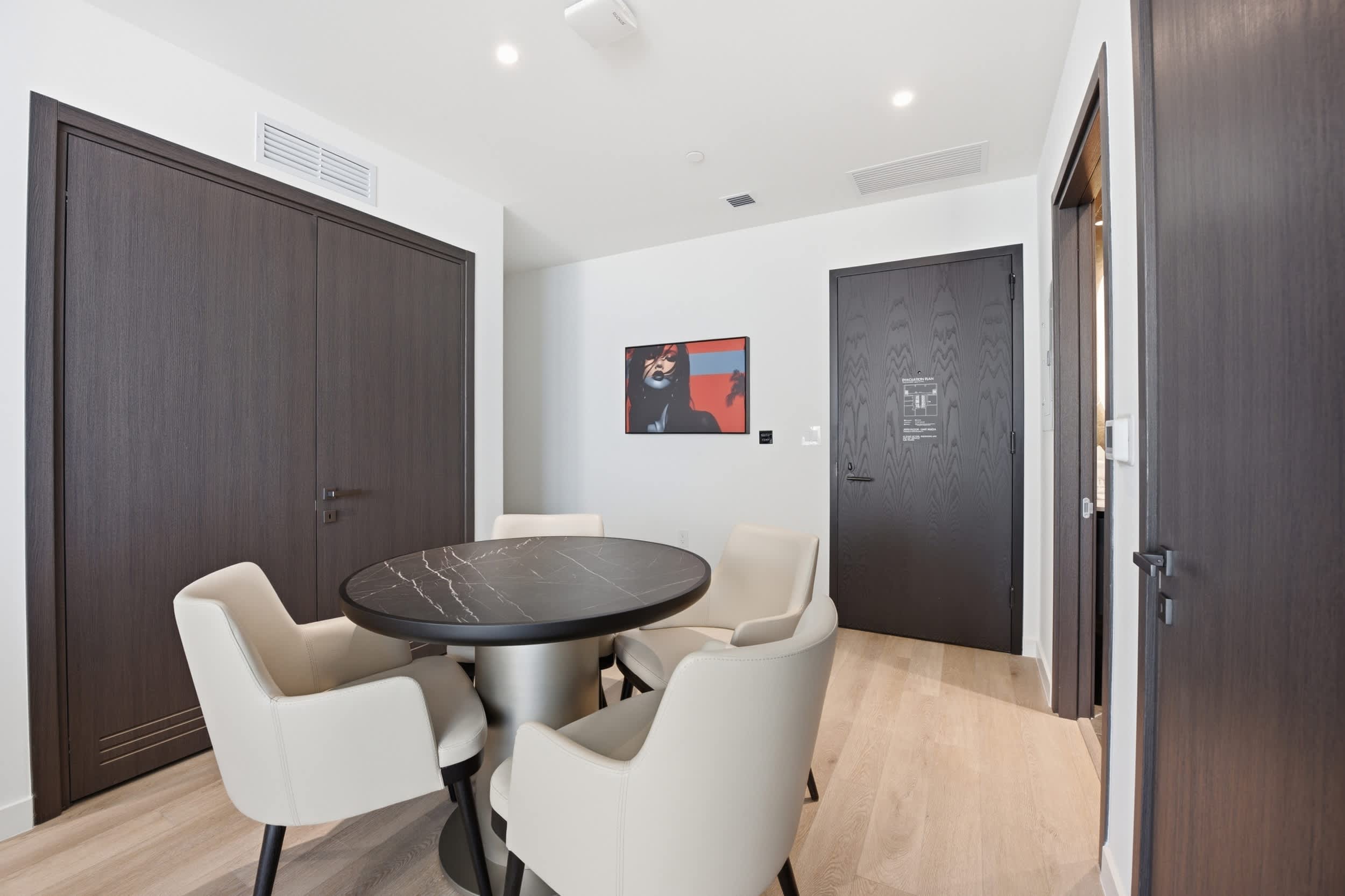 Modern, intimate 4-person dining area.